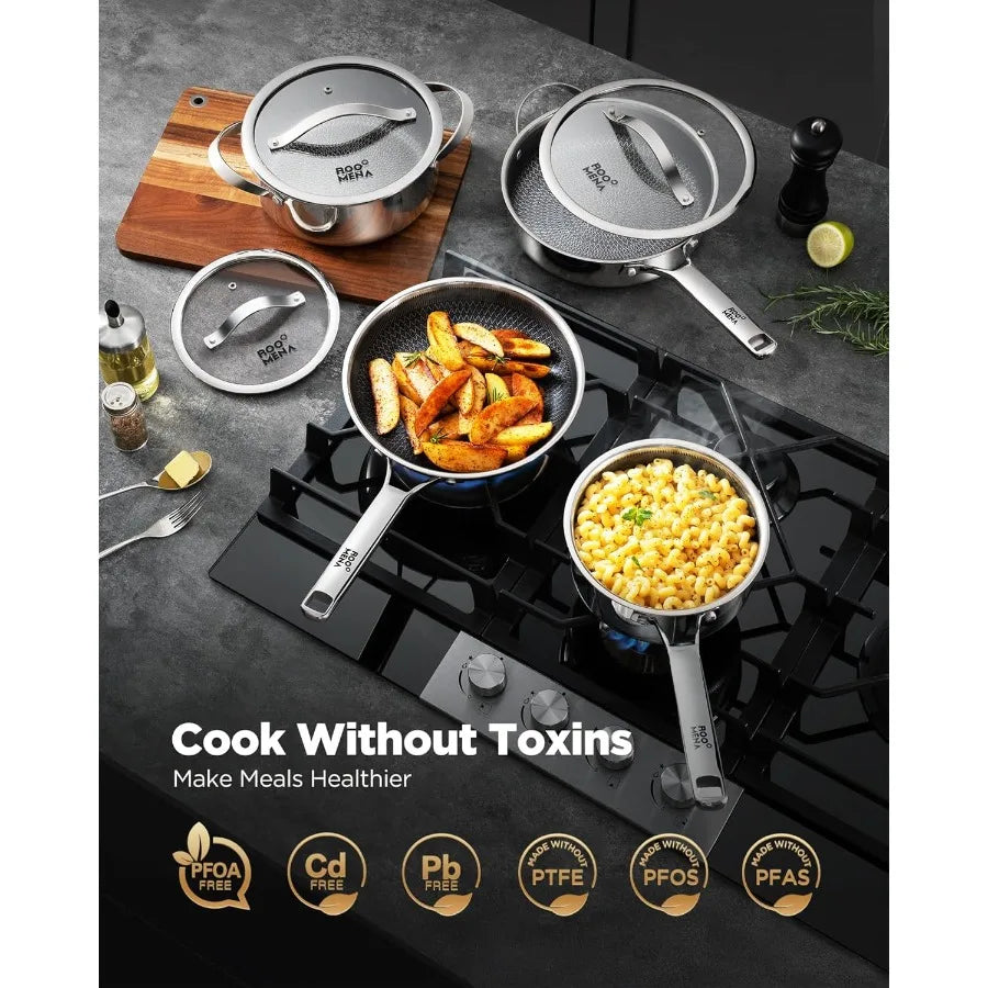 Pots and Pans Set Hybrid Stainless Steel 17PC Nonstick TriPly Cookware Set w Frying pan