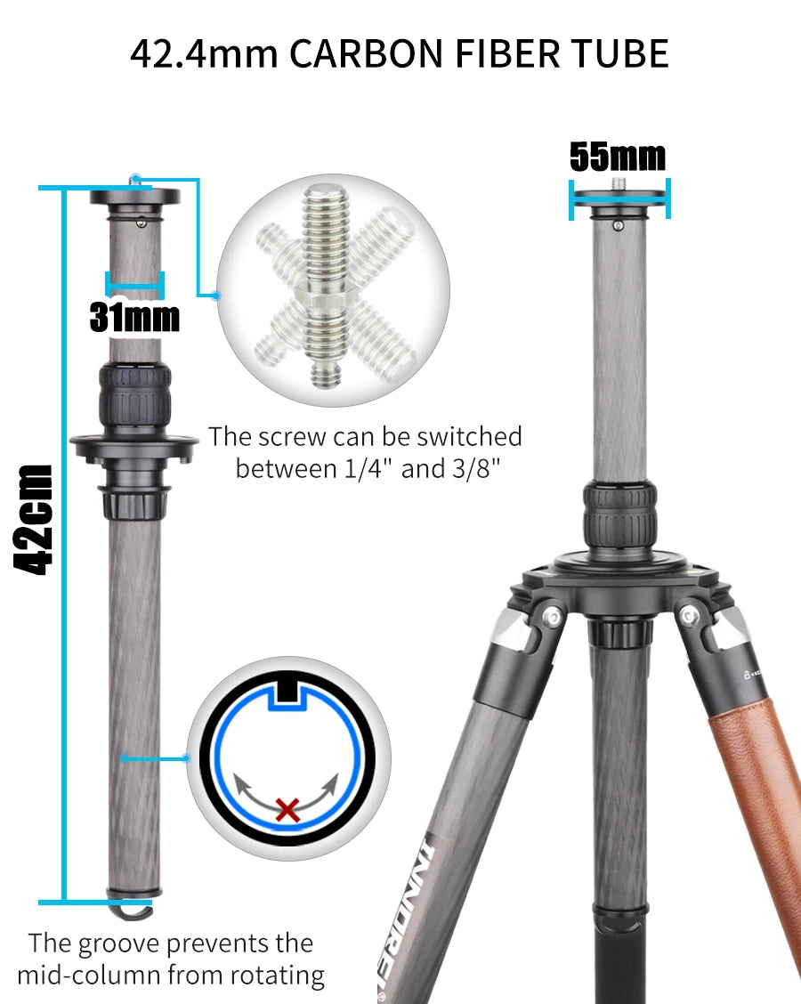 INNOREL ST424C Carbon Fiber Tripod Monopod /DSLR Camera Camcorder w/ 75mm Bowl Adapter 42.4mm Tube