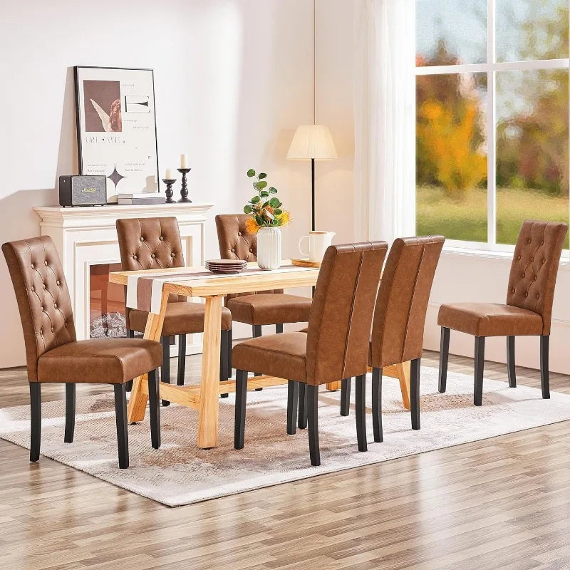 Button Tufted Dining Chairs Set of 4,Faux Leather Dining Room Chair with Rubber Wood Legs