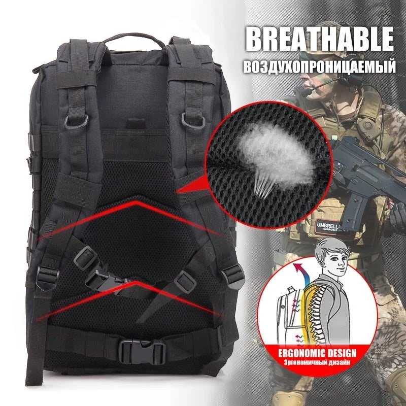 Backpack 50L Large Capacity Camping Man Rucksacks Tactical Hunting Nylon Bags Waterproof Pack