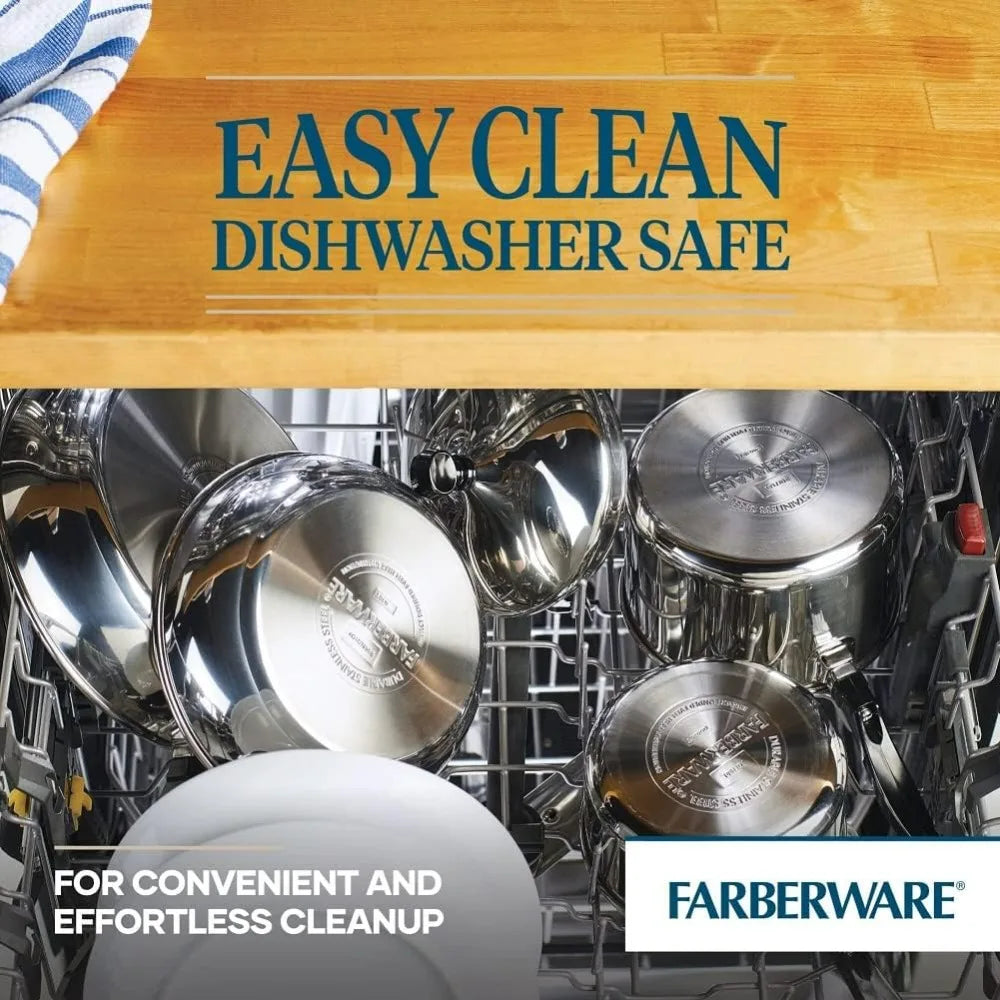 Farberware Classic Stainless Steel 15-Piece Cookware Set with Pots and Pans, Silver