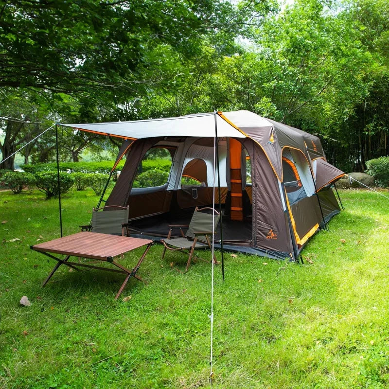 KTT Extra Large Tent 10-12-14 Person(B),Family Cabin Tents,2 Rooms,3 Doors and 3 Windows with Mesh