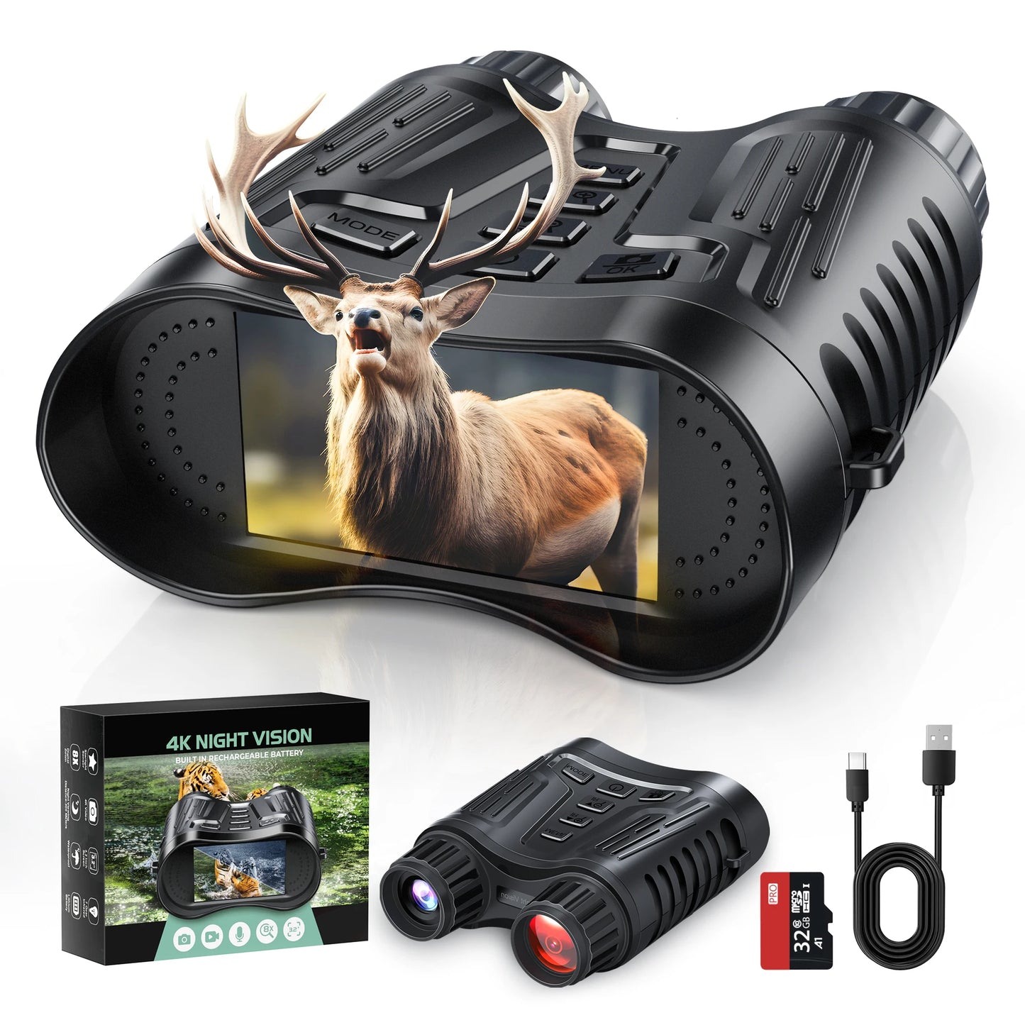 Night Vision Binoculars Goggles 8X Digital Zoom 1000ft HD 1080P IR Illuminator & Video Recording 4K