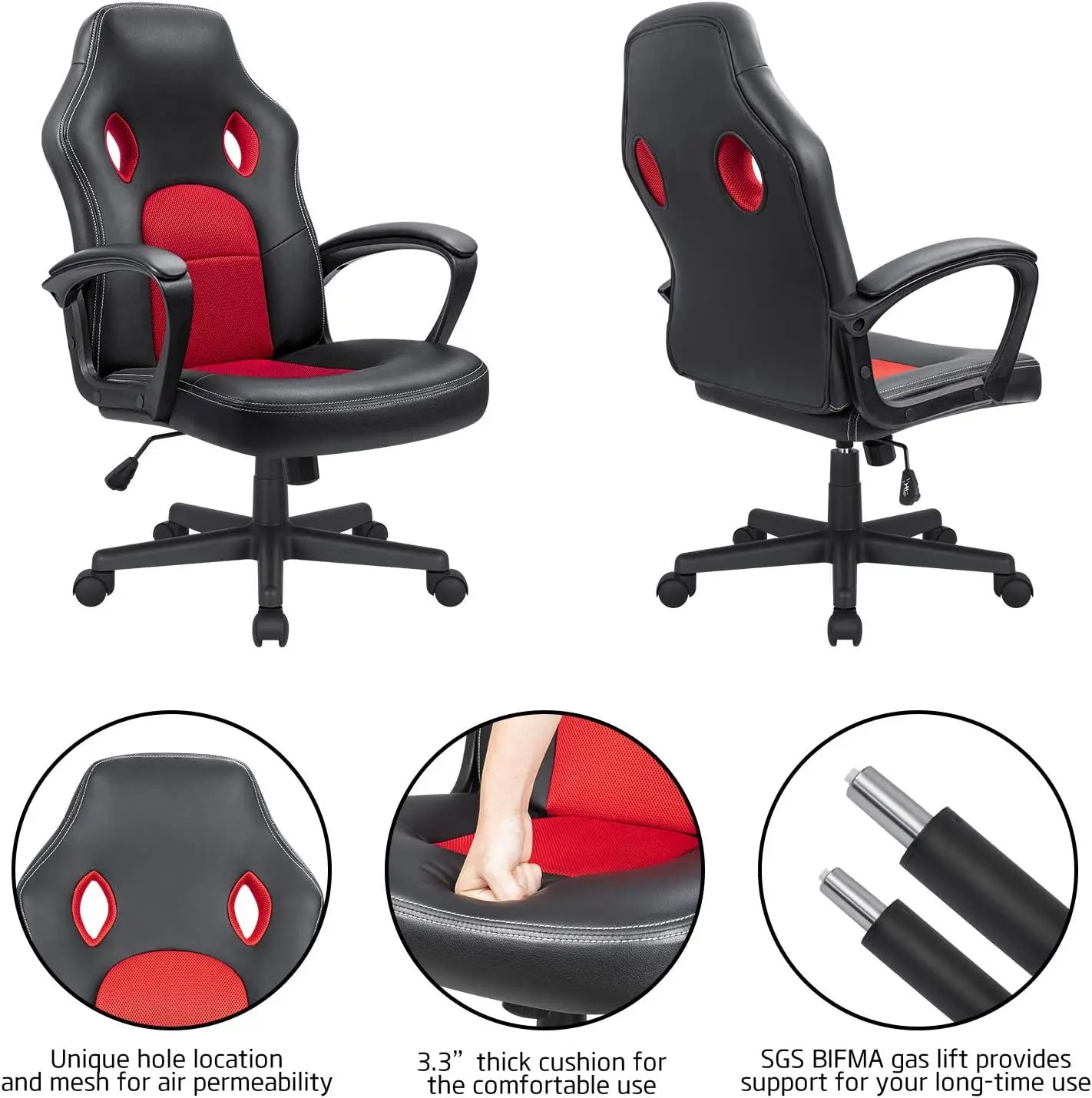 Office Gaming Chair High Back Leather Computer Chairs Ergonomic Height Adjustable Racing Game