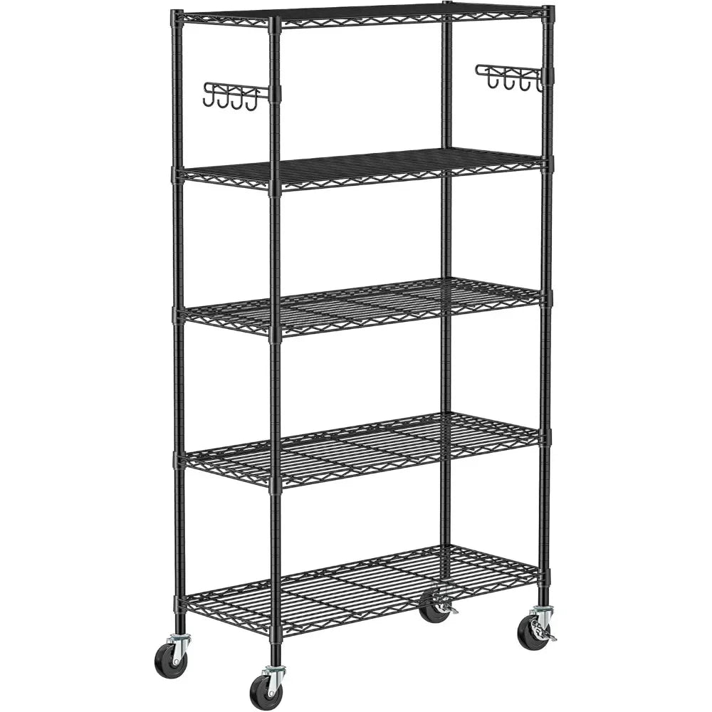 5 Tier Storage Shelves w/Wheels - Metal Shelves for Storage Adjustable Wire Shelving Unit Organizer