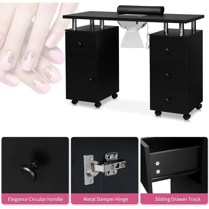 Manicure Table Desk for Tech, Table Station w/Electric Dust Collector, Makeup Storage