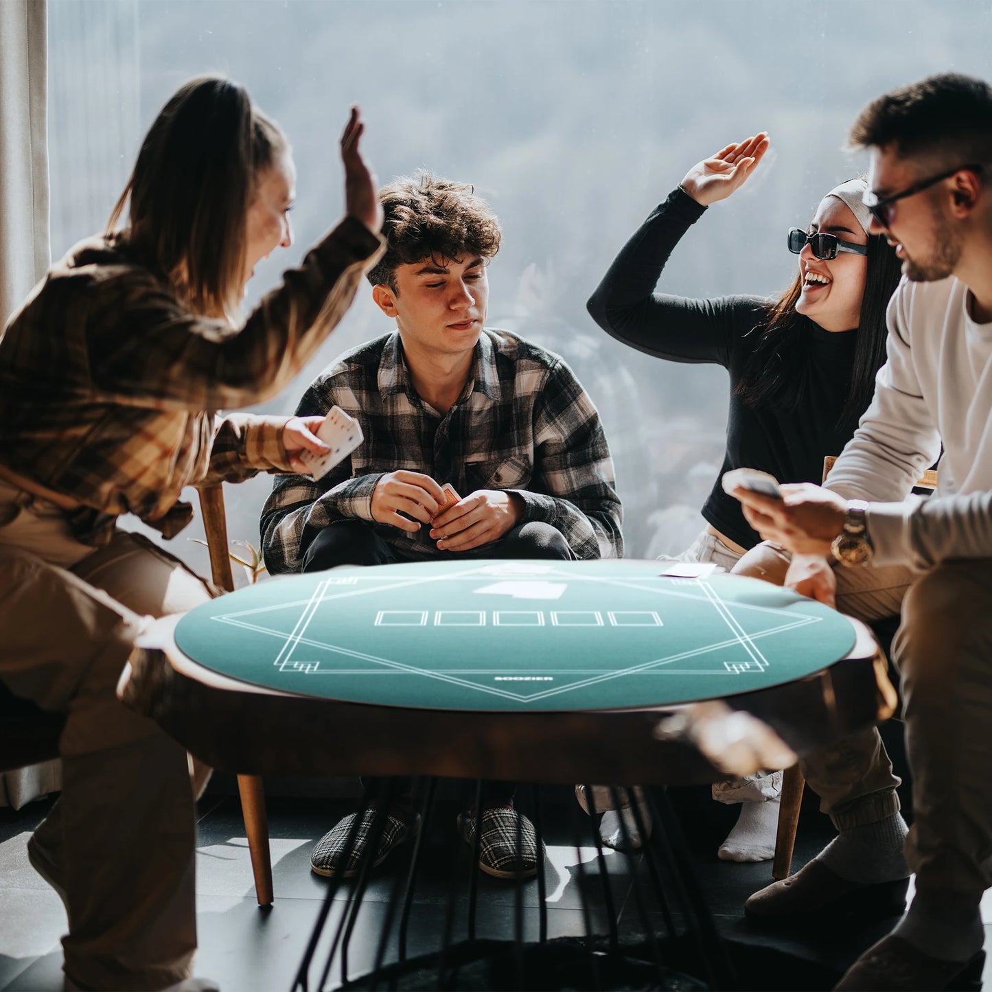 Soozier 24 英寸 Round Poker Mat, Texas Hold'Em Poker Table Top Dark Green