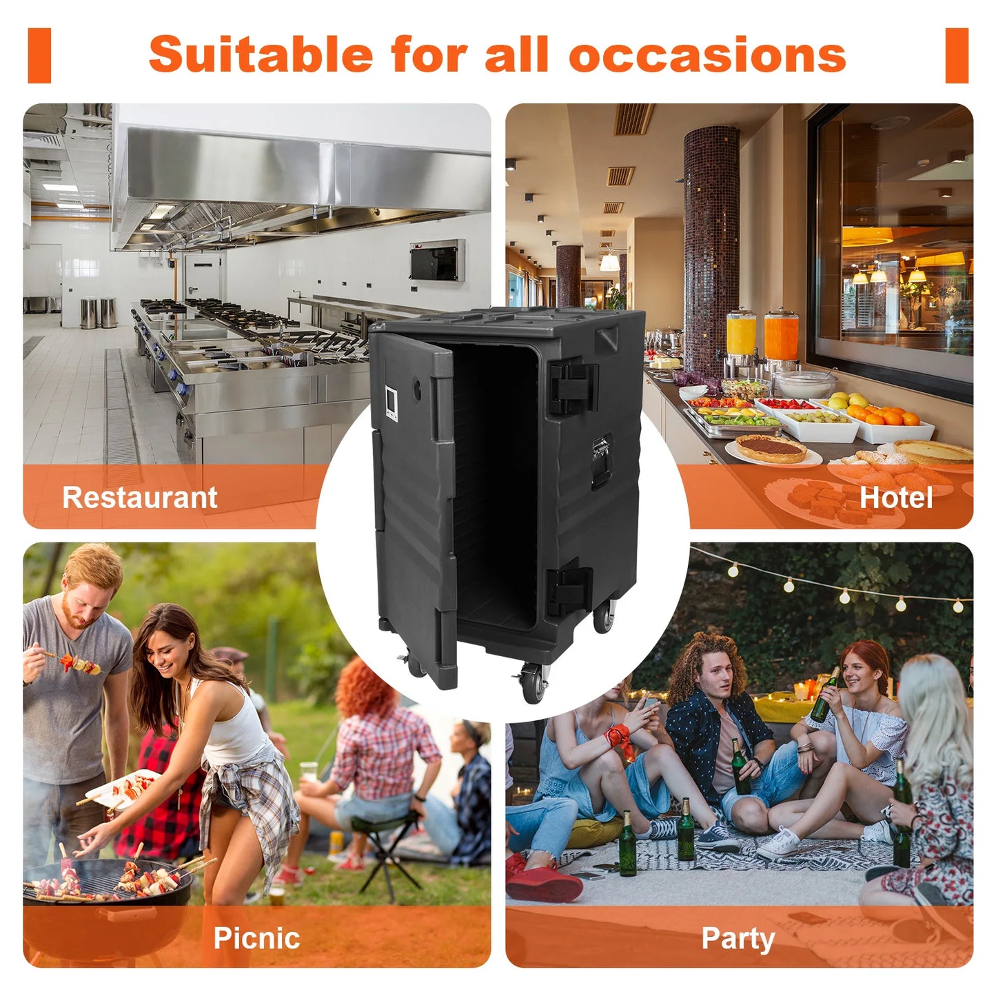 118QT Insulated Food Pan Carrier Insulated Lightweight Thermal Hot Box with Wheels W/Handles
