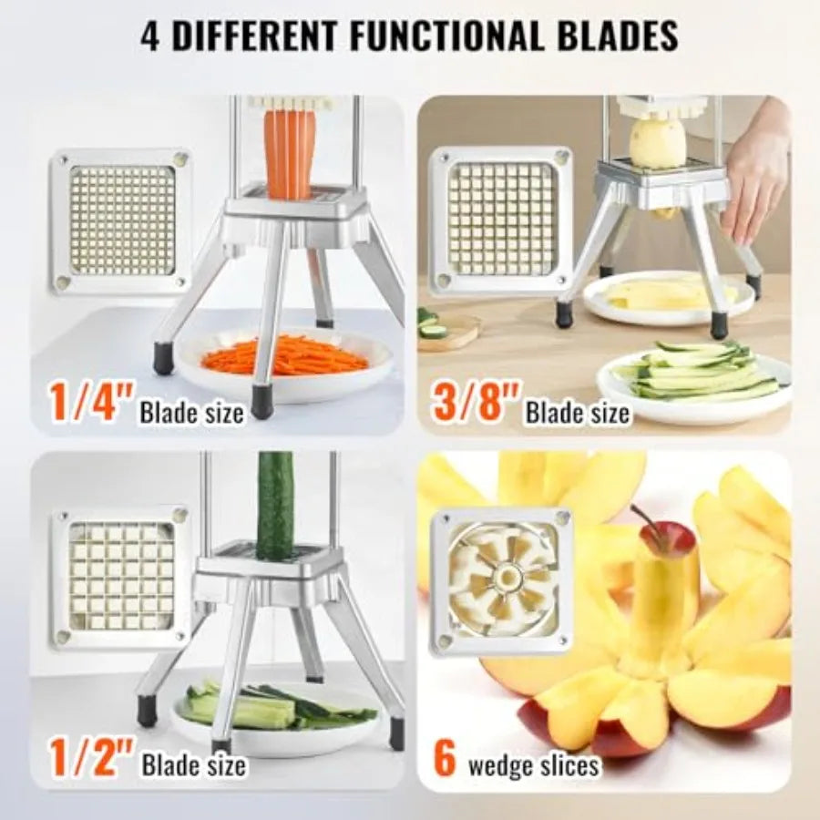Commercial Vegetable Chopper w/ 4 Replacement Blades Stainless Steel French Fry Cutter Potato Dicer