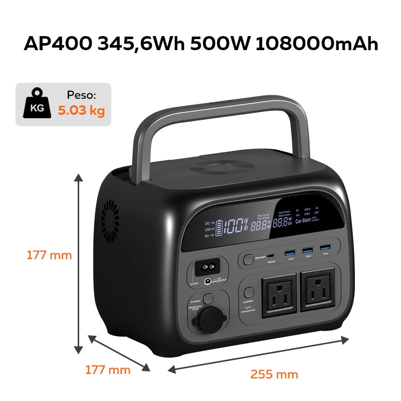 CTOLITY AP400 500W Portable Power Station 345.6Wh LiFePo4 Battery 100W 200W Solar Panel