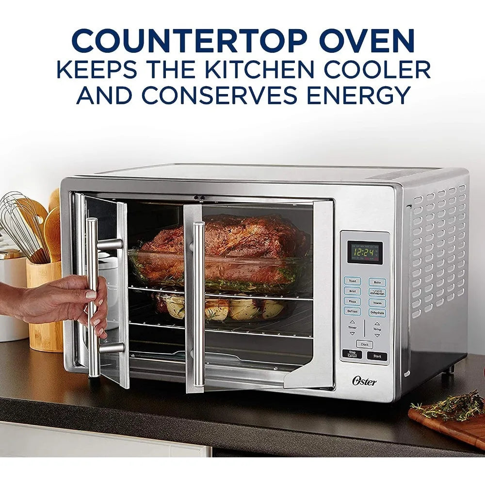 Oster Convection Oven, 8-in-1 Countertop Oven, XL Fits 2 16" Pizzas, Stainless Steel French Door