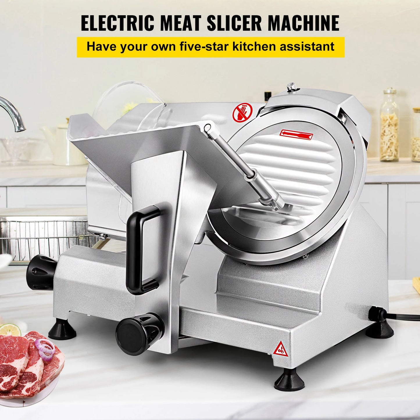 SucceBuy Meat Slicer 8/10inch Carbon Steel Blade Electric Deli Food Slicer Adjustable/Commercial