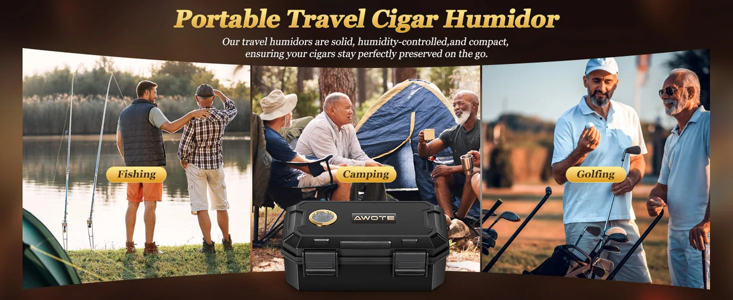 AWOTE Travel Humidor Set w/Torch Lighter, Ashtray, Humidifier & Hygrometer Portable Case Men Gift