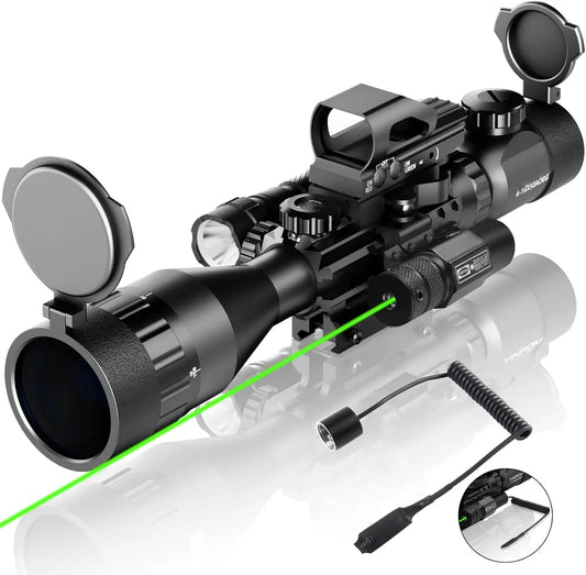 Dual Illuminated with Green Laser 4 Holographic Reticle Red Dot 5Modes Flashlight for Rail