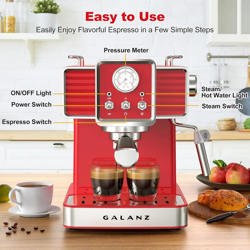 Galanz Retro Espresso Machine with Milk Frother, Professional Cappuccino and Latte Machine