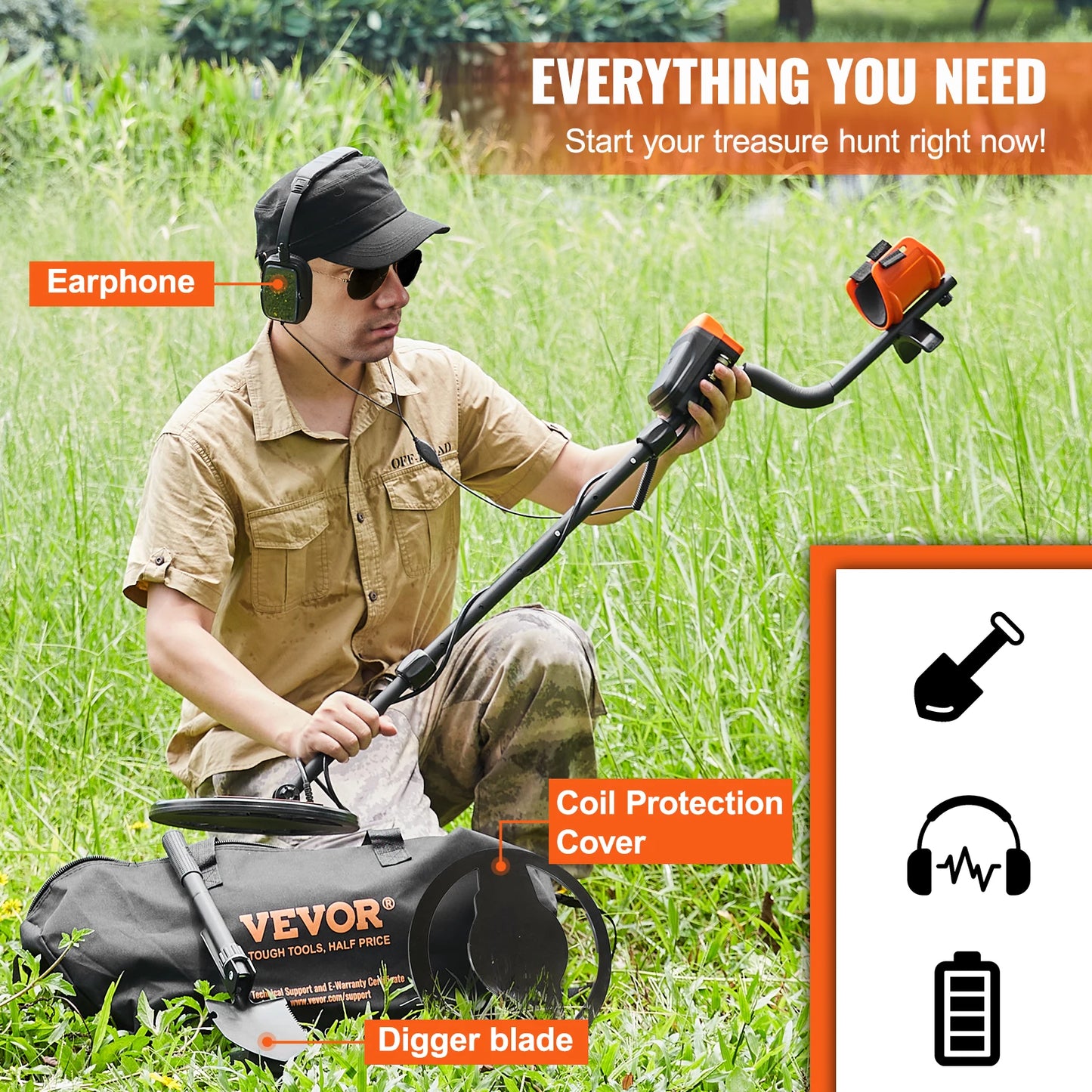 VEVOR Metal Detector for Adults & Kids 10Inch Waterproof Search Coil with LCD Display