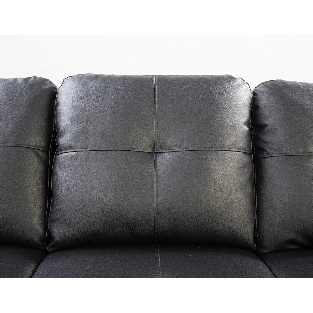 Faux Leather Sectional Sofa with Removable Storage Ottoman,L-Shape Upholstered 6 Seater Couch