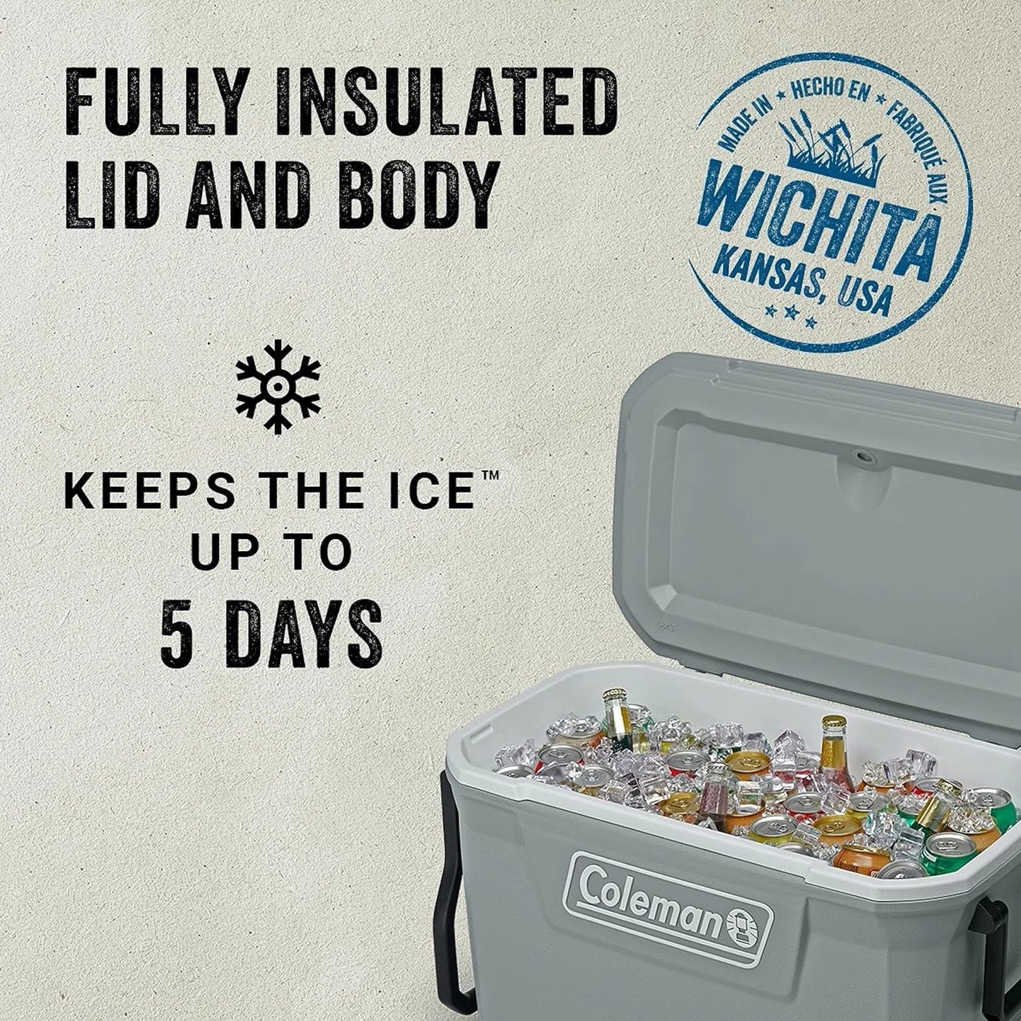 316 Series Insulated Portable Cooler w/Heavy Duty Wheels, Leak-Proof Wheeled Cooler 100+CAN CAPACITY