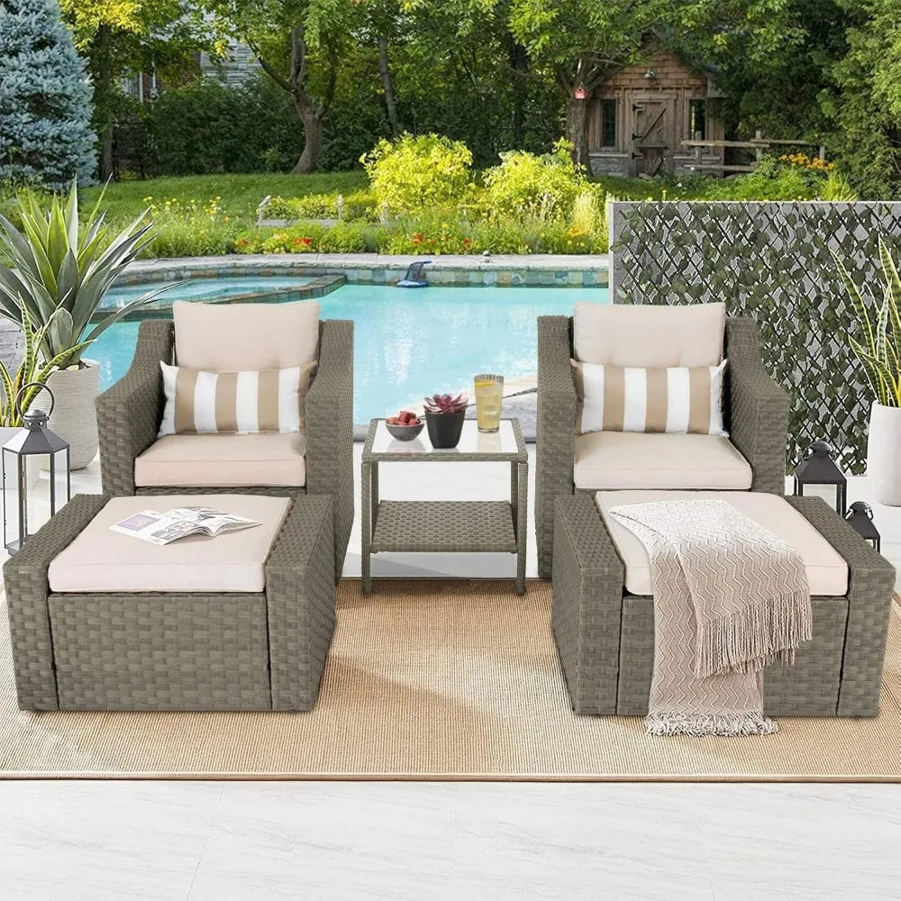 Outdoor Patio Furniture Set 7-Piece Wicker Conversation  Lounge Chairs with Ottoman & Loveseat