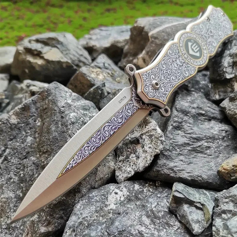 Blossom EDC Folding Pocket Knife 3D Chrysanthemum Design, Stainless Steel (4.7oz, 7.95")