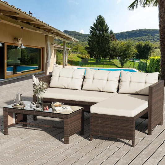 Outdoor Patio Furniture Sets, Wicker Patio sectional Sets 3-Piece, All Weather Wicker Rattan Patio