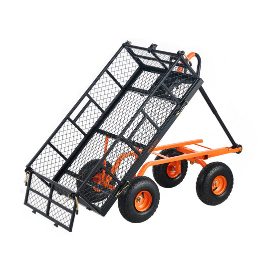 SucceBuy Garden Cart Sturdy Metal Utility Wagon Versatile Dump Cart Wheelbarrow 400/880lbs Capacity
