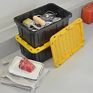 Black&Yellow 17-Gal Heavy Duty Tough Storage Container&Snap-Tight Lid,(12.5”Hx18”Wx26.9”D), [4 Pack]