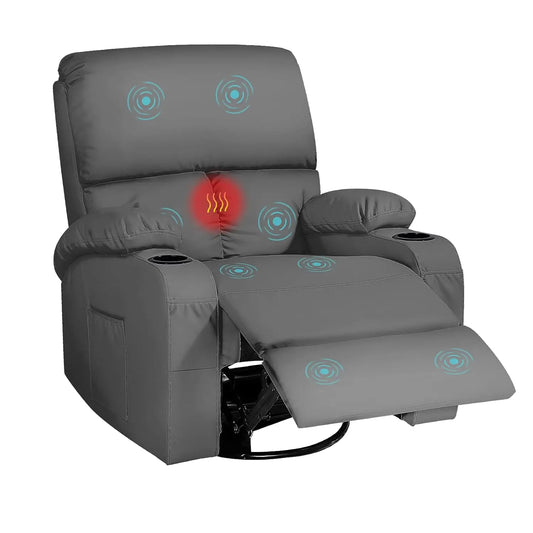 Rocking Recliner Chair, Massage Chair with Vibration Massage and Heat, 360° Swivel Recliner Chair
