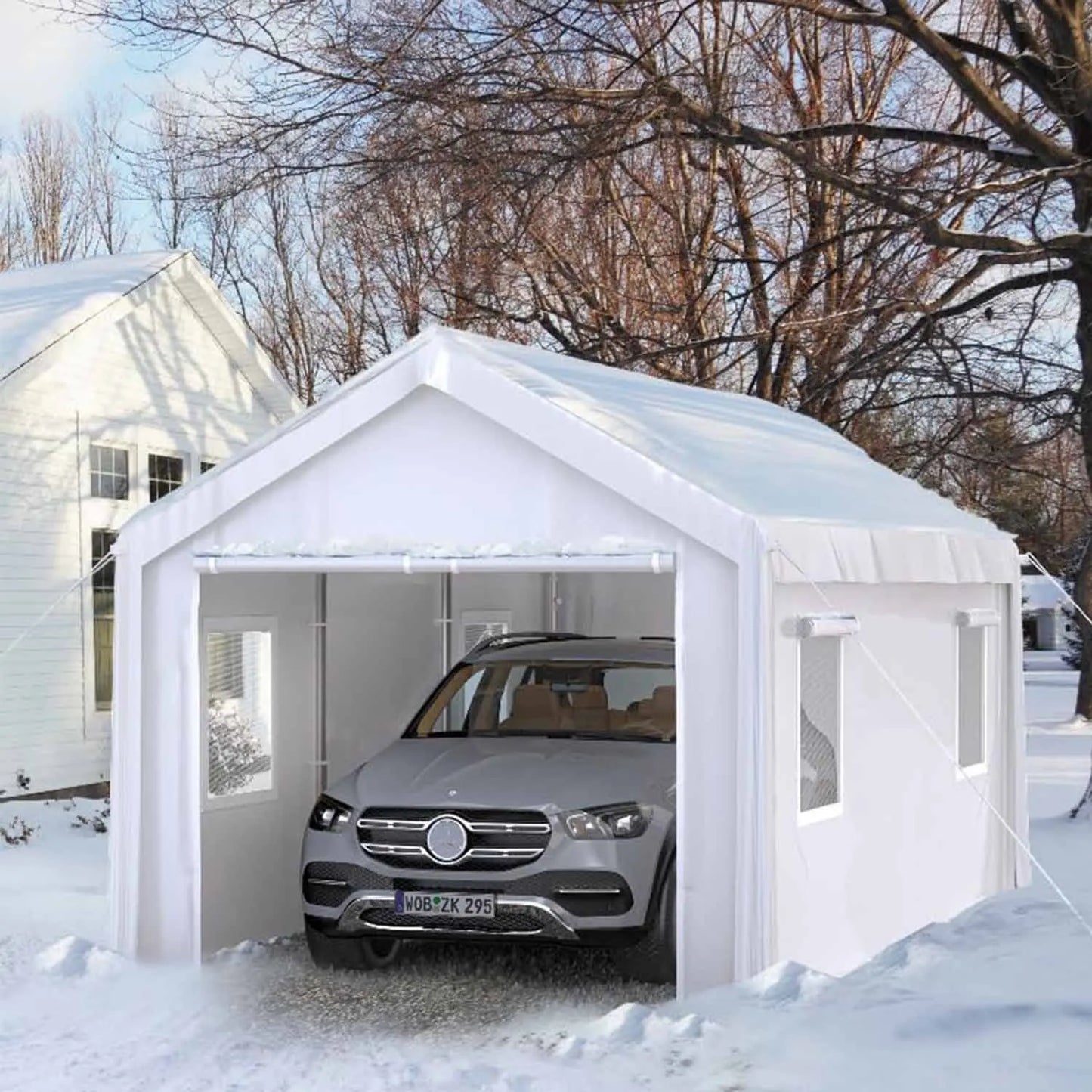 10x20 Ft Portable Garage with 180G Side Walls Front & Rear Doors Heavy Duty Waterproof Tarp Storage