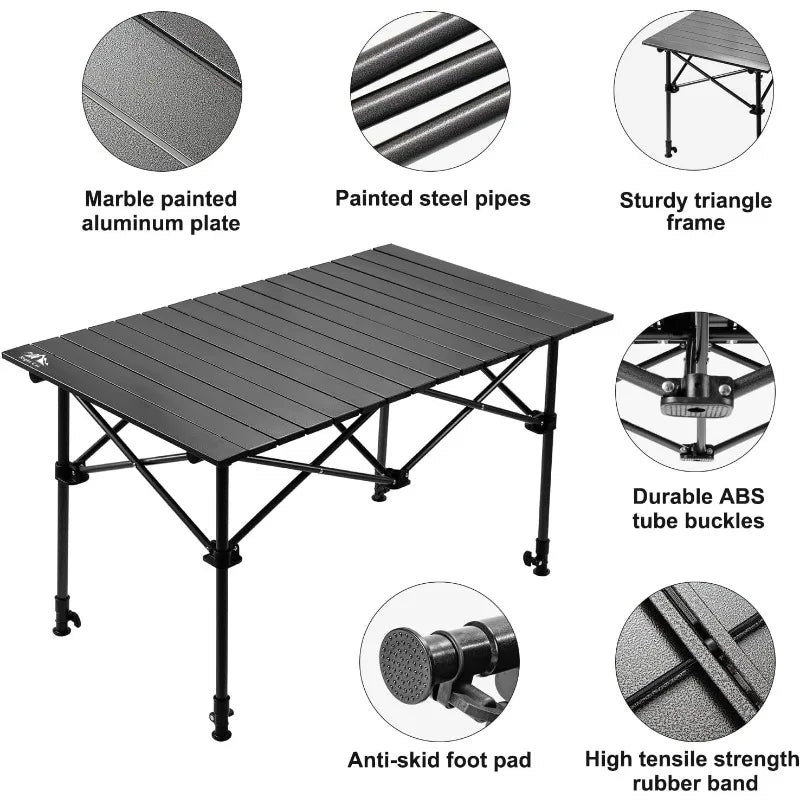 Camping Table w/ Storage Basket Foldable Picnic Table/Outdoor Indoor Adjustable Height 1.7-3ft BBQ