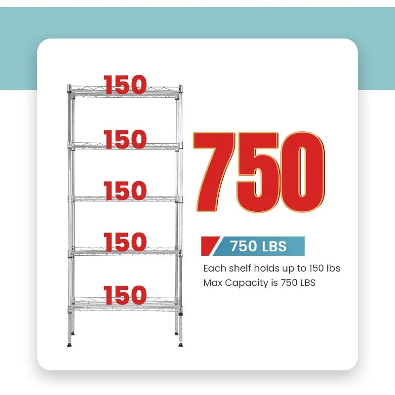 Storage Shelves 2100Lbs Capacity, 6-Shelf on Casters 48" L×18" W×72" H Commercial Wire Shelving Unit