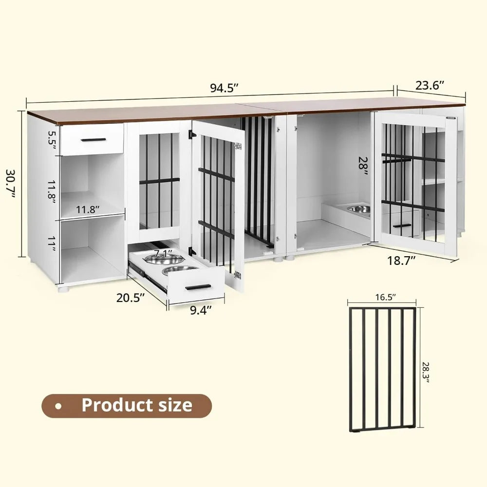 Large Wooden Dog House w/ Drawers & Heavy Duty Kennel Indoor with Room Divider and TV Stand Cabinet