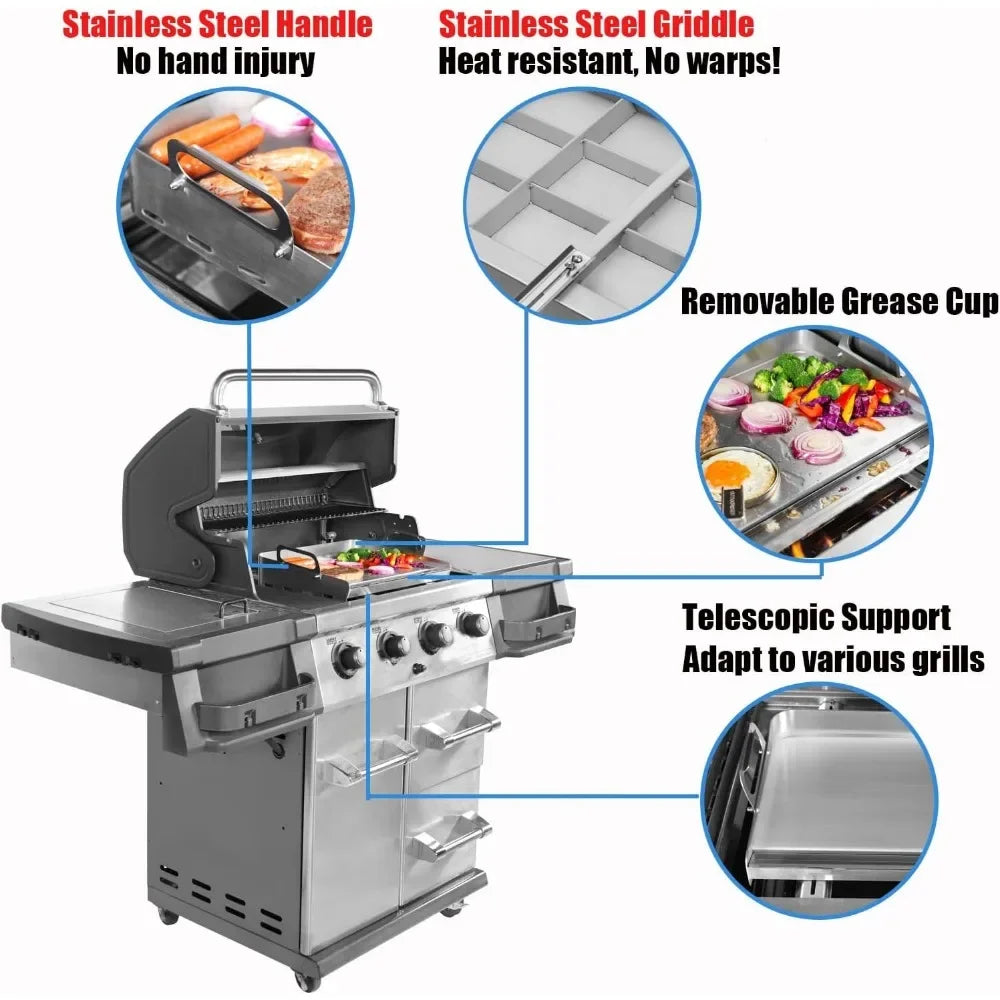 Griddle for Gas Grill, Flat Top Grill with Removable Grease Tray, 23" X 16" Stainless Steel Griddle