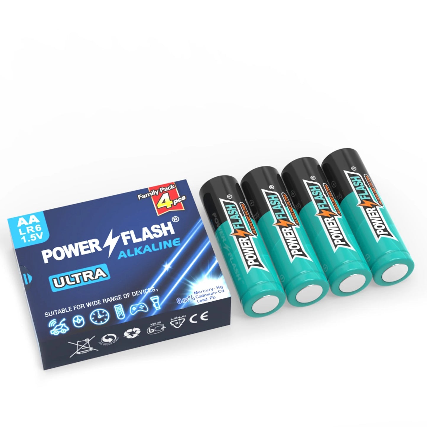 HUATAI PowerFlash AA 100 pcs Alkaline Long-Lasting Batteries, Double A, LR06 High-performance