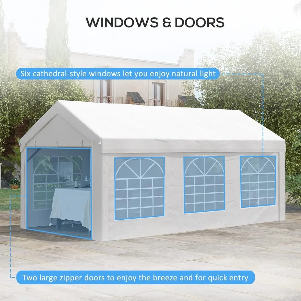 Heavy Duty Party Tent & Carport w/Removable Sidewalls, Double Doors, BBQ, White