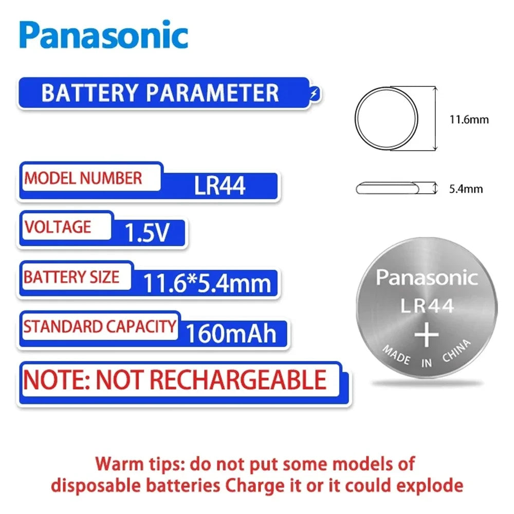 Panasonic 10-100PCS Alkaline Battery LR44 A76 AG13 LR1154 SR44 GP76 1.5V