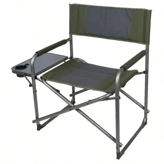 Oversized Director Chair with Side Table, Outdoor, Adult, Green Fabric Camping Chair, Green