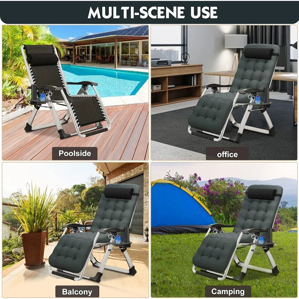 Zero Gravity Chair, Outdoor Padded Lounge Chair with Side Table, Reclining Chair, Sturdy /440lbs