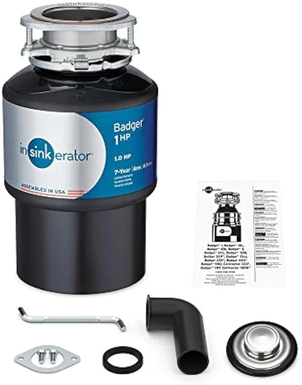 InSinkErator Garbage Disposal, Badger 1 HP, Power Series, 1 HP Continuous Feed,Black