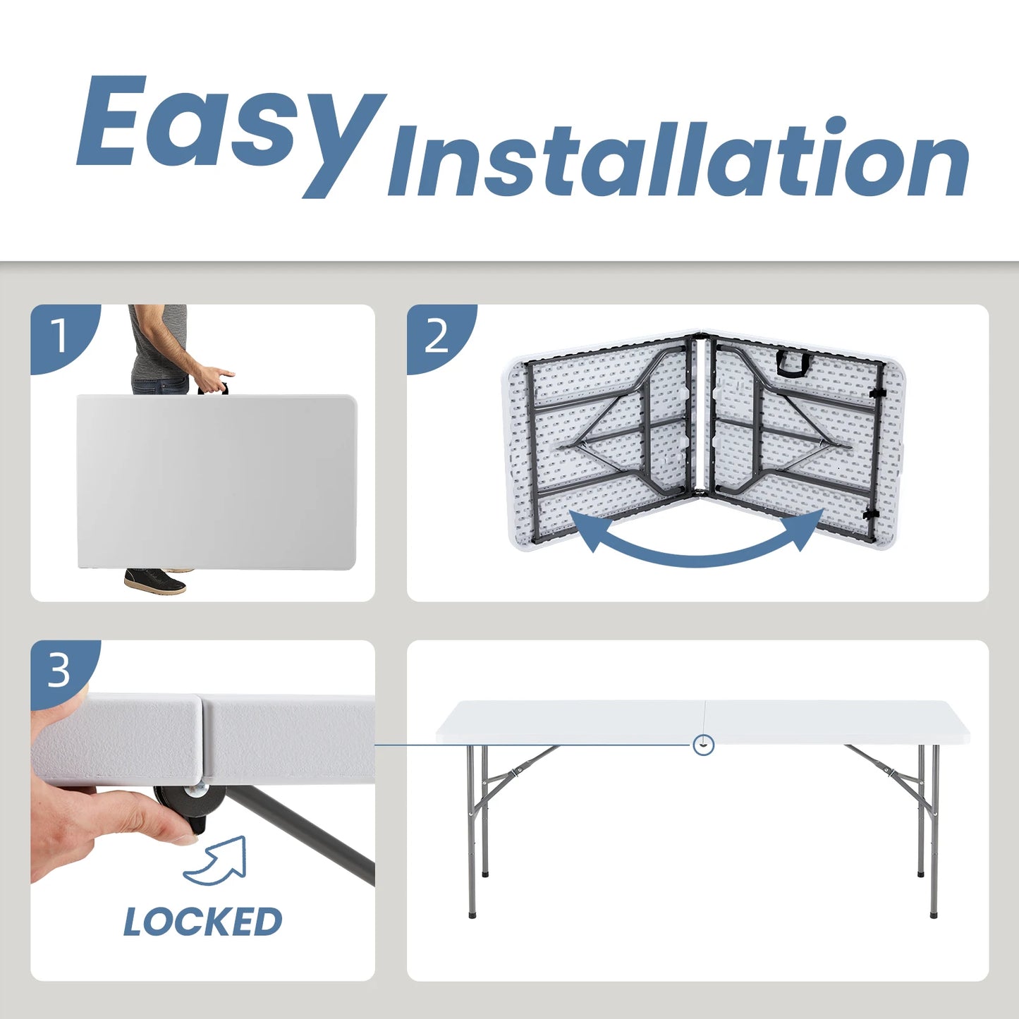 JHK 4/6/8 FT Portable Folding Outdoor Indoor Table Heavy Duty Foldable/ Safety Lock