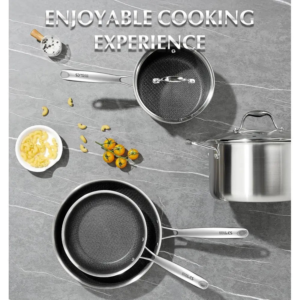 10-Piece Nonstick Stainless Steel Cookware Set with Honeycomb Interior, 18/10 Grade, Induction Ready
