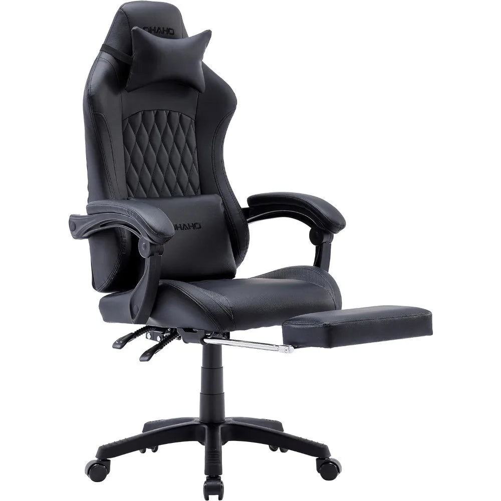 OHAHO Gaming Chair Computer Chair w/ Footrest & Lumbar Support, Height Adjustable Game Chair w/360°