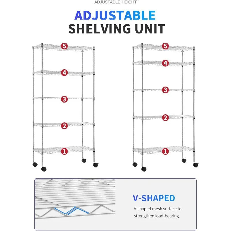 Storage Shelves 2100Lbs Capacity, 6-Shelf on Casters 48" L×18" W×72" H Commercial Wire Shelving Unit