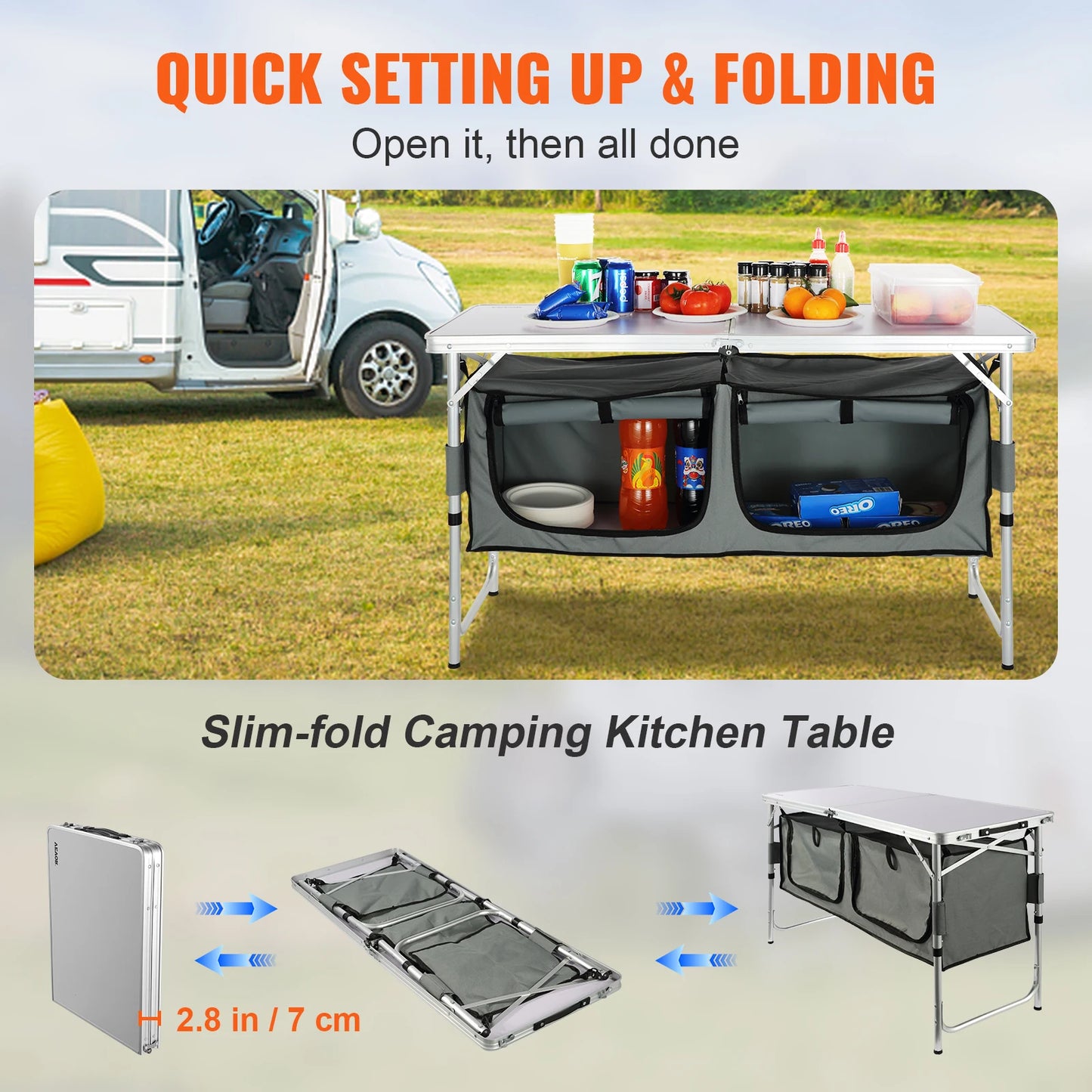 VEVOR Folding Picnic Table Kitchen Camping Cupboards Aluminum Suitcase Table W/ Storage Bag