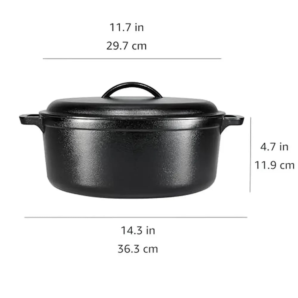 Cast Iron Dutch Oven Pot Pre-Seasoned Lid Dual Handles 7-Quart Black