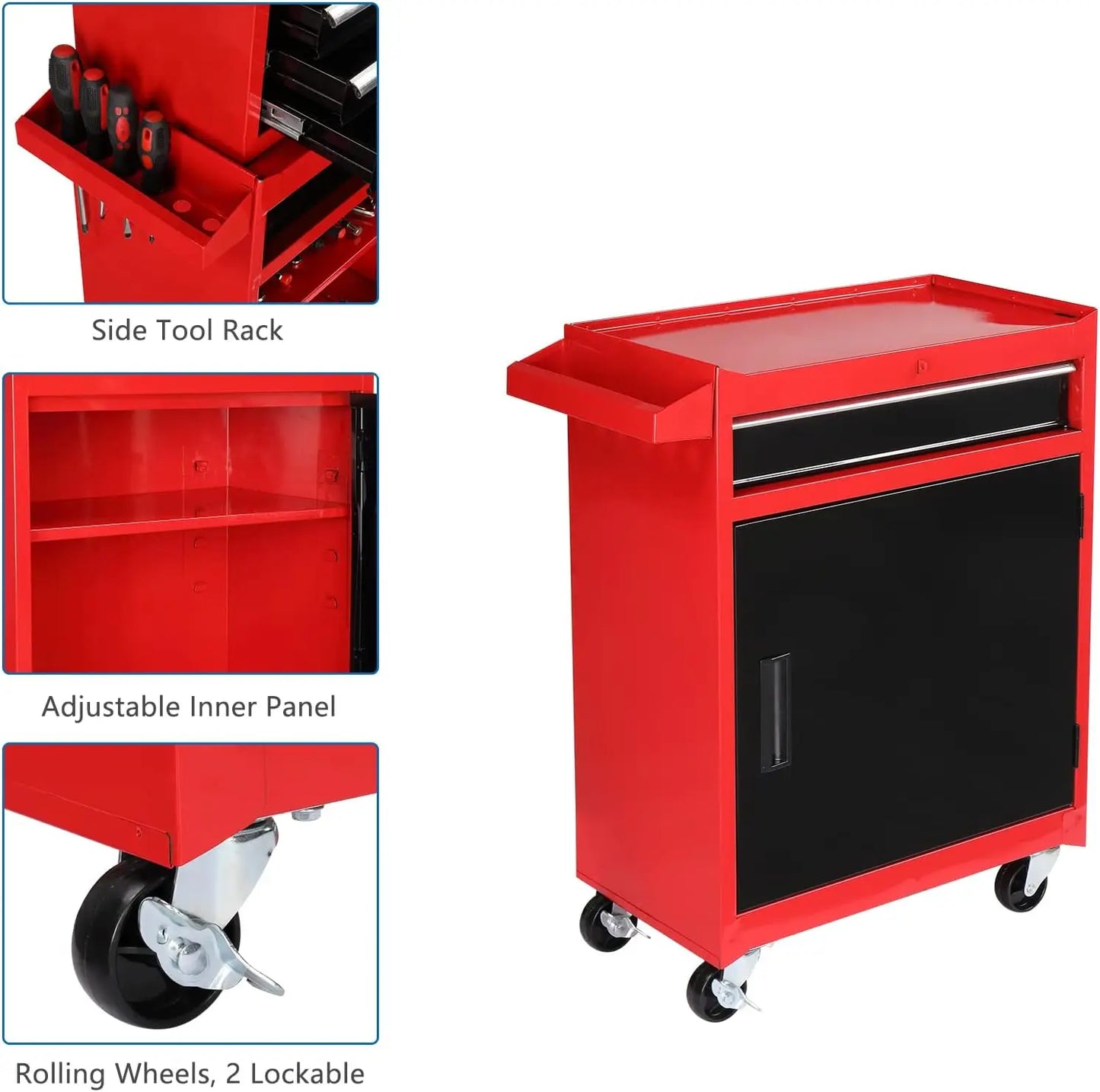 5-Drawer Rolling Tool Chest Storage Cabinet w/Drawers, Wheels, Detachable Top & Adjustable Shelf