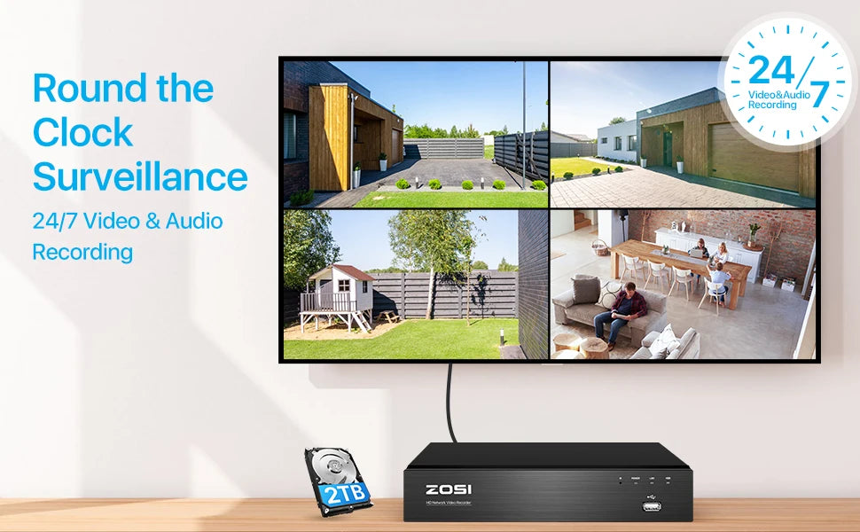 ZOSI 8CH 4K PoE Video Surveillance Camera System AI Face Detection 5MP 8MP Full Color Night Vision