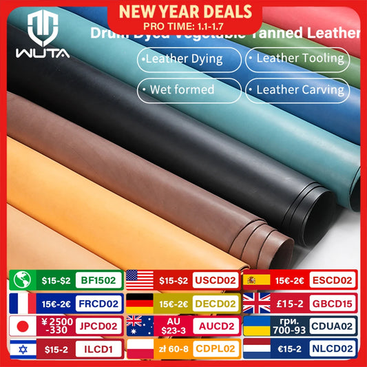 WUTA Full Grain Drum Dyed Vegetable Tanned Cowhide Skin Pre-cut Vachetta Leather Genuine Leather
