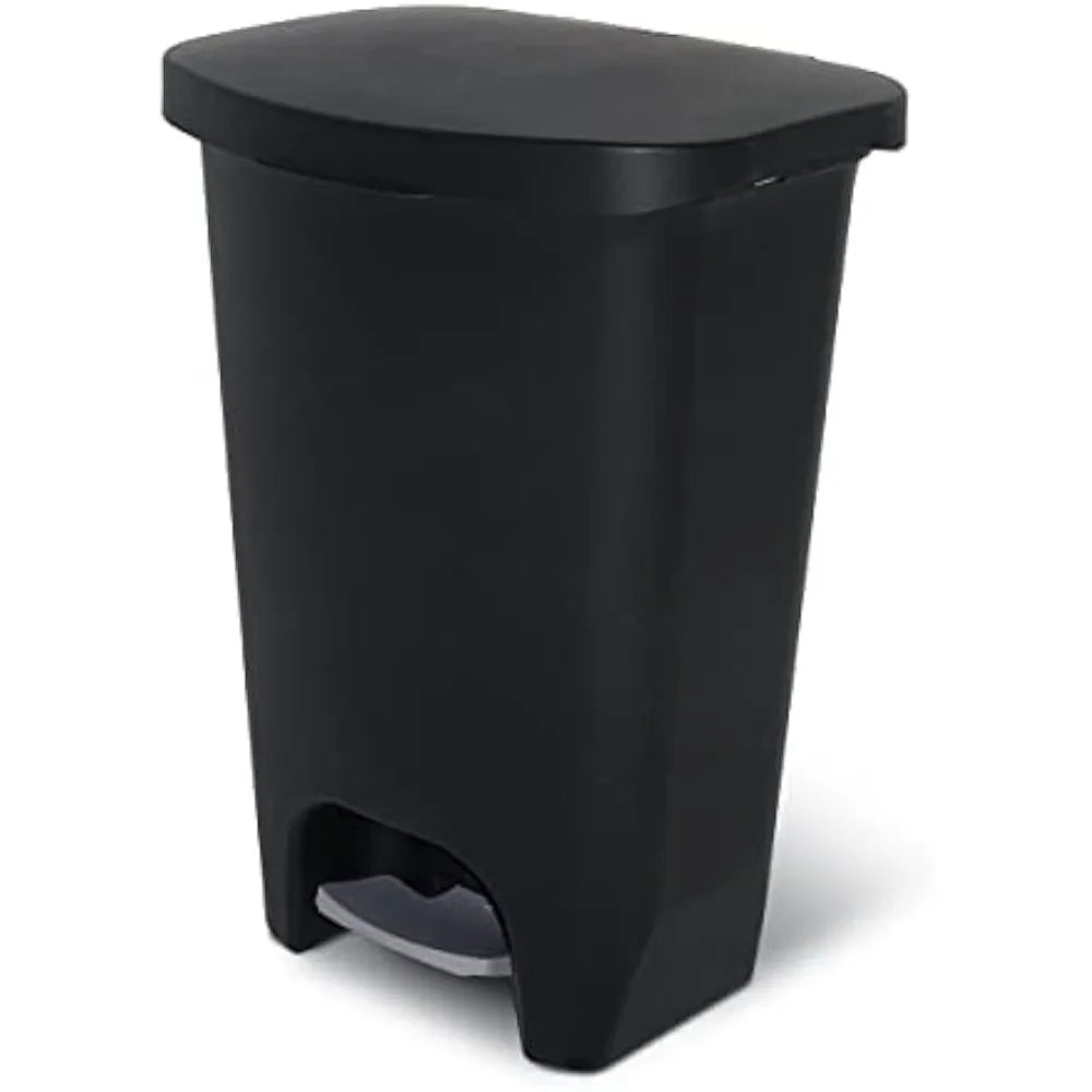 13 Gallon Trash Can | Plastic Kitchen Waste Bin | Hands Free Foot Pedal and Garbage Bag