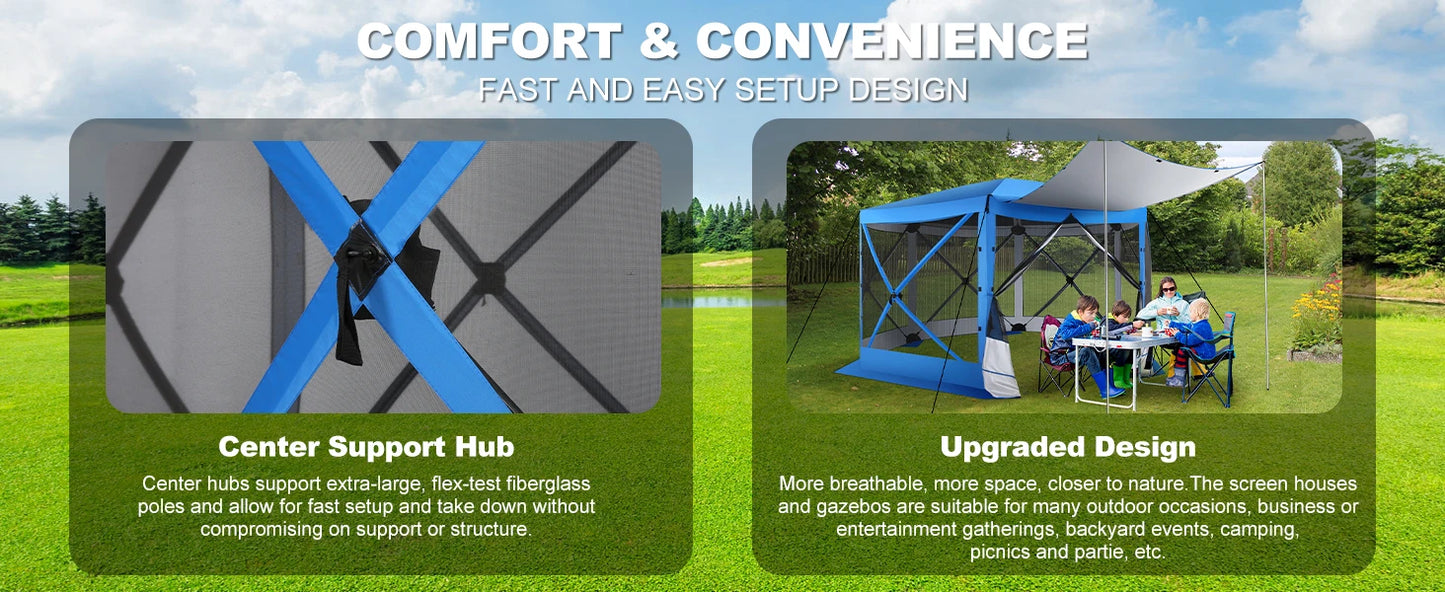 Pop Up Gazebo 12'x12' 6-Sided Screen House Tent for Camping, Instant Stargazing Gazebo Canopy